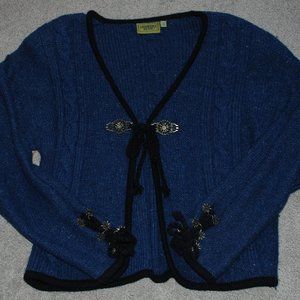 Vintage German Cardigan Sweater with German Edelweiss Flowers - Size Small